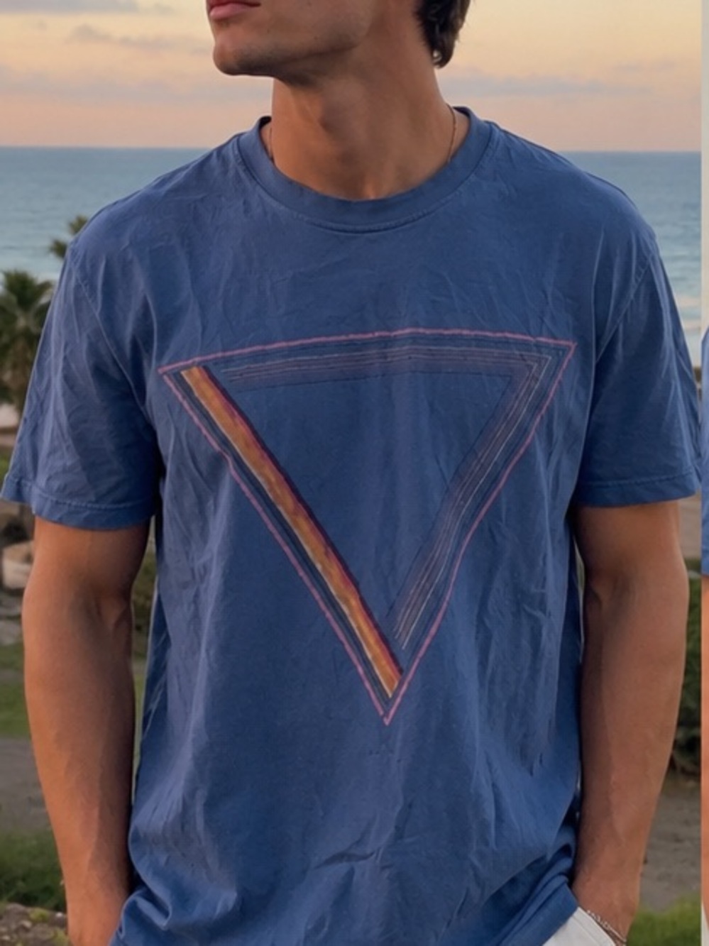Paul Smith Men’s Blue Short-Sleeve Tee with Orange Triangle Graphic